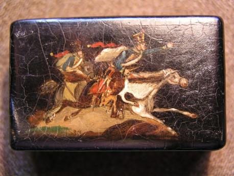 Rare 19th Century Snuff Box with Painting of Cavalry