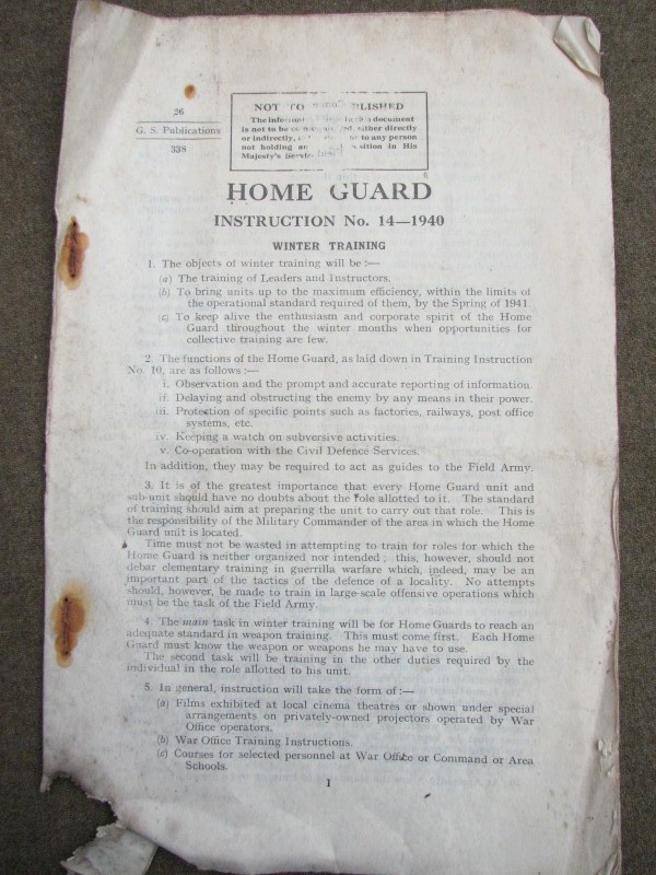 War Department Militaria | Home Guard Instruction No 14