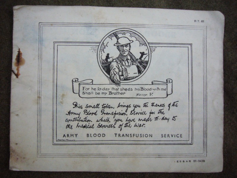 Rare WWII Army Blood Transfusion Service Booklet