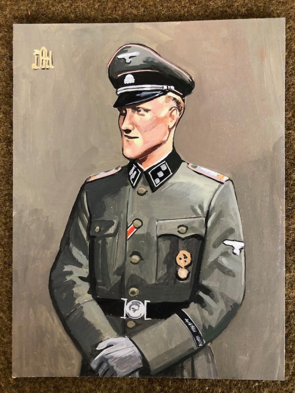 Original Pierre Turner Portrait of Waffen SS Officer and Historian Herburt Walther