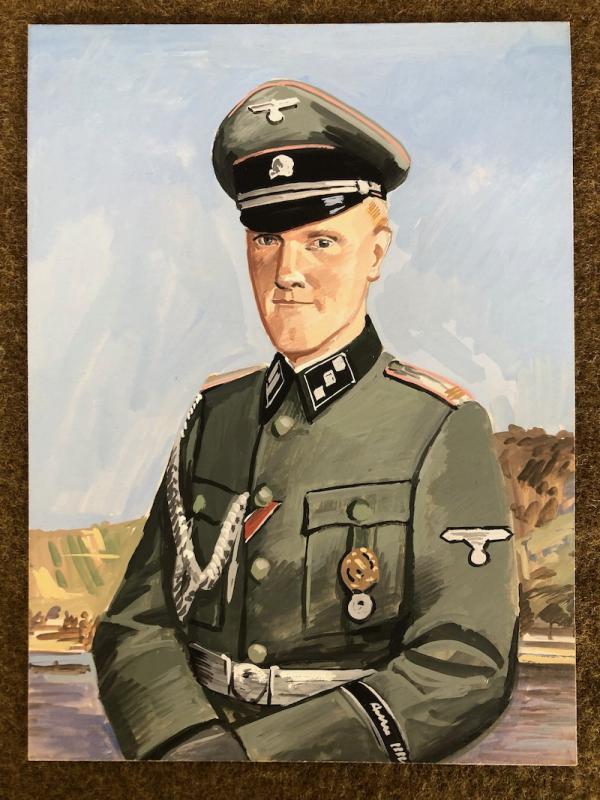 Original Pierre Turner Portrait of Waffen SS Officer and Historian Herburt Walther