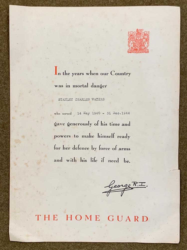 Home Guard Stand Down Service Certificate