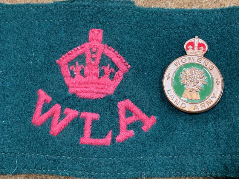 WWII Women's Land Army Arm band and Cap Badge