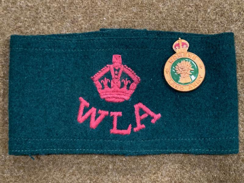 WWII Women's Land Army Arm band and Cap Badge