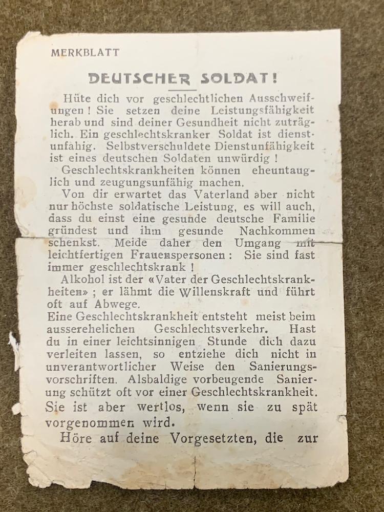 Rare Imperial German Army Leaflet Warning against Venereal Disease